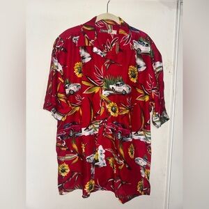 Vibrant Red Car Print Men's Casual Shirt